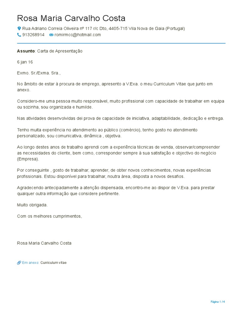 CVEuropass  Carta de Apresentaçaõ