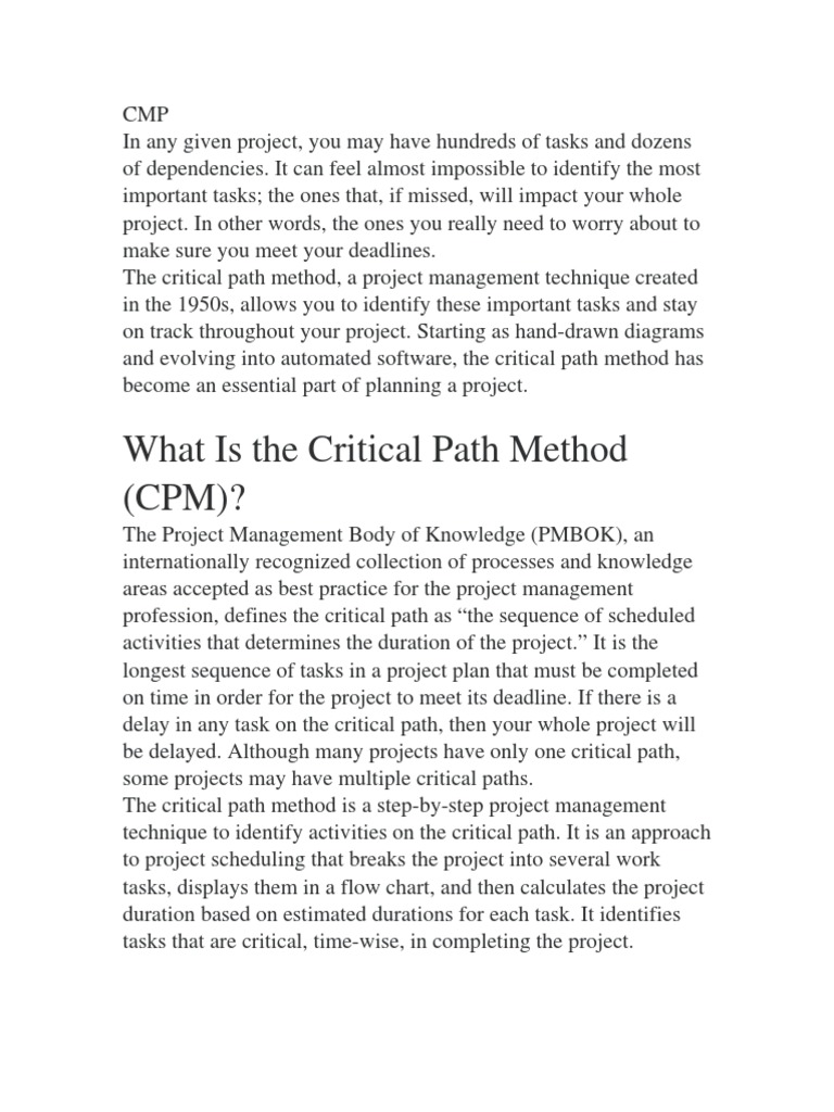 What Is The Critical Path Method (CPM) ? | PDF | Project Management ...