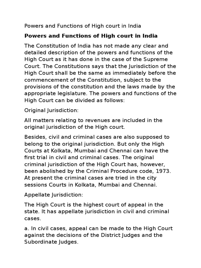 Powers and Functions of High Court in India | Supreme Courts | Jurisdiction