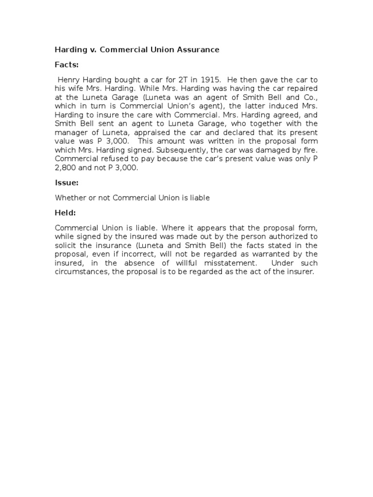 Commercial Union Liability in Harding Case | PDF | Law