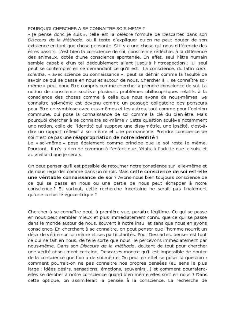 Sujet de dissertation peut on se connaitre soi meme image