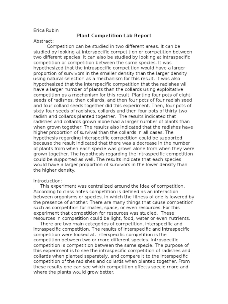 Plant Competition Lab Report | PDF | Competition | Analysis Of Variance