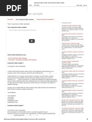 Experience Letter Sample Top 5 Experience Letter Samples