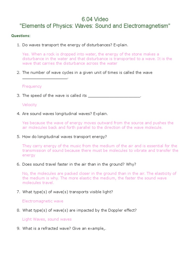Sound waves worksheet answers pdf image