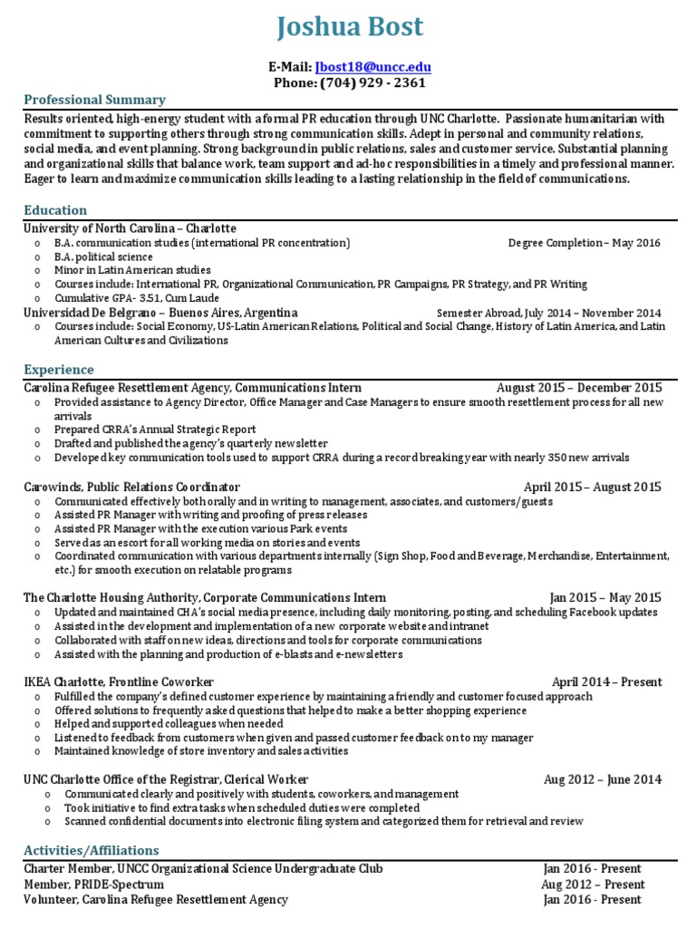 Resume - Joshua Bost | PDF | Business | Communication