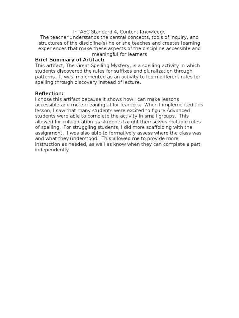 Intasc Reflection Standard 4 | PDF | Career & Growth