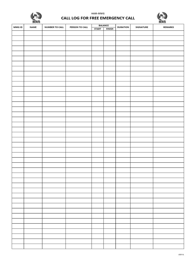 Free Emergency Call Log Template | PDF