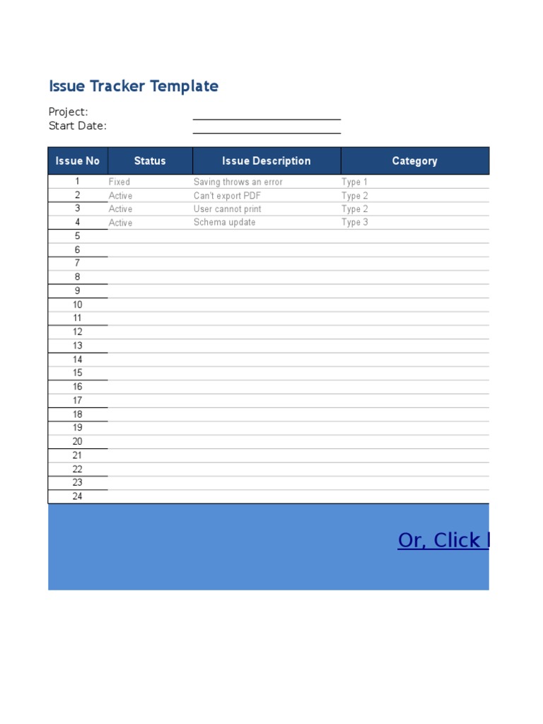 Tracking Issues Excel Template PDF