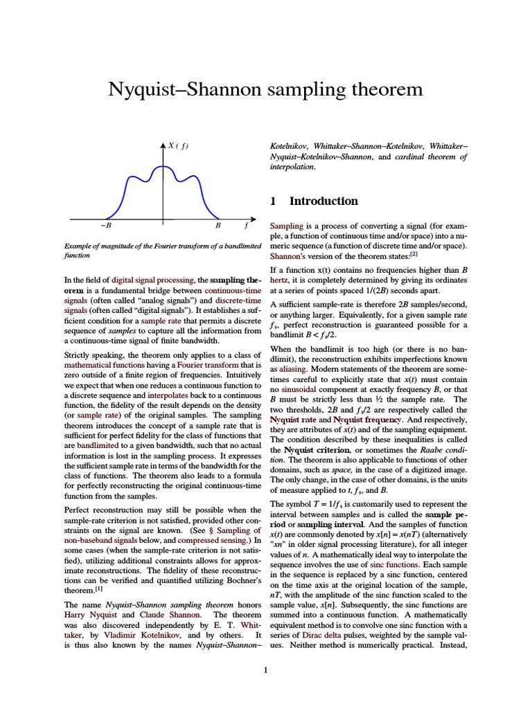 Nyquist-Shannon Sampling Theorem Explained | PDF | Sampling (Signal ...