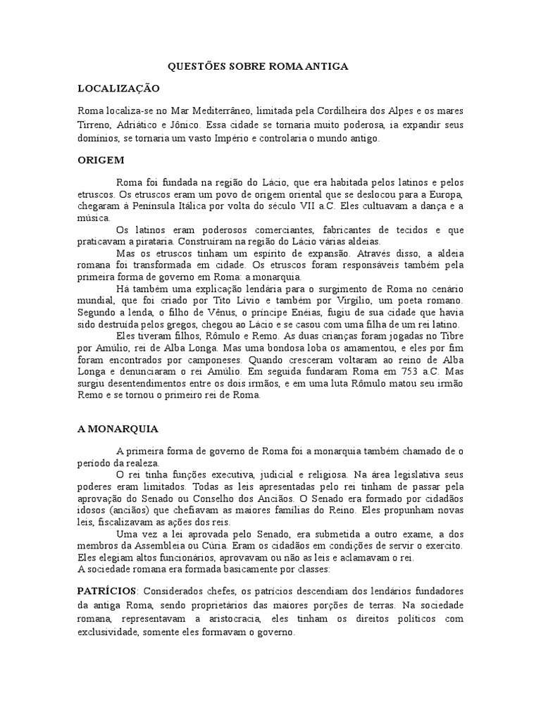 Perguntas E Respostas Sobre Roma Antiga