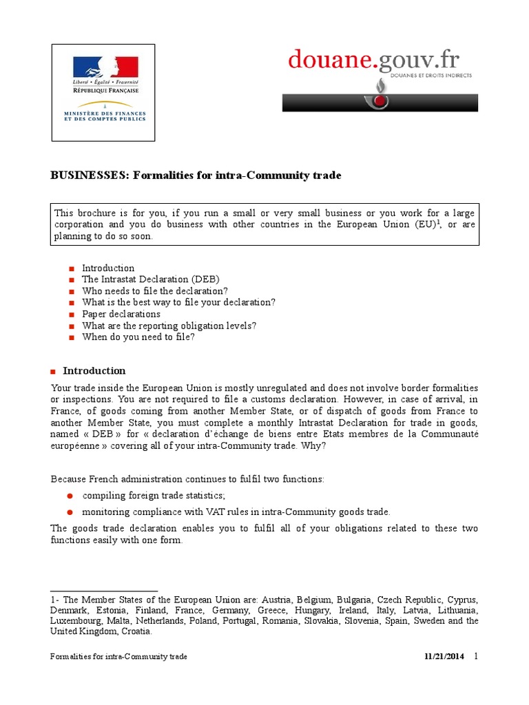 Intrastat Declaration Deb GB | PDF | Value Added Tax | Customs