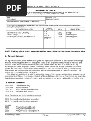 Biosketch Form And Sample Graduate School Dental Hygienist