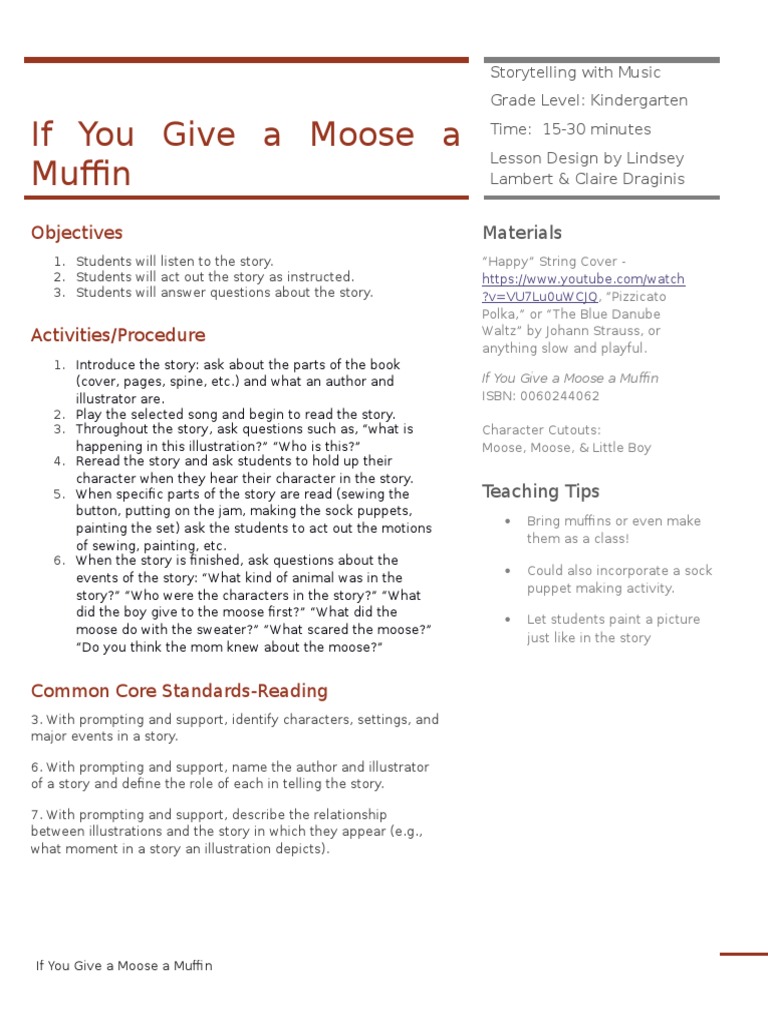 Moose Muffin Story Lesson Plan | PDF