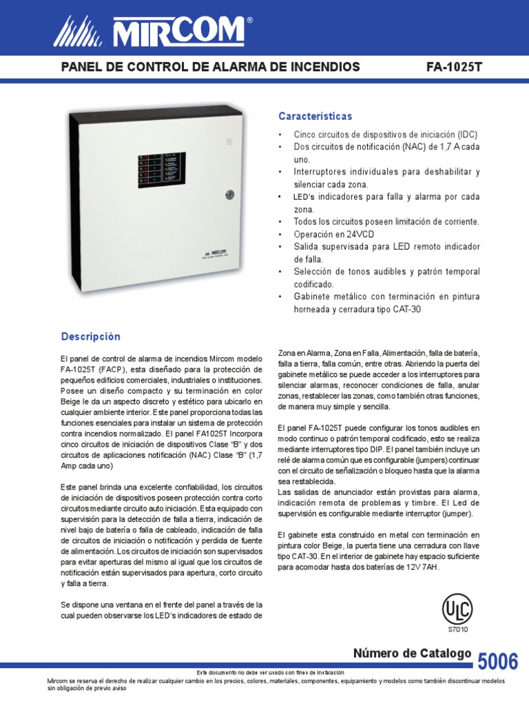 MIRCOM CENTRAL FA-1025T Panel Convencional 5Z - Spanish | PDF | Diodo ...