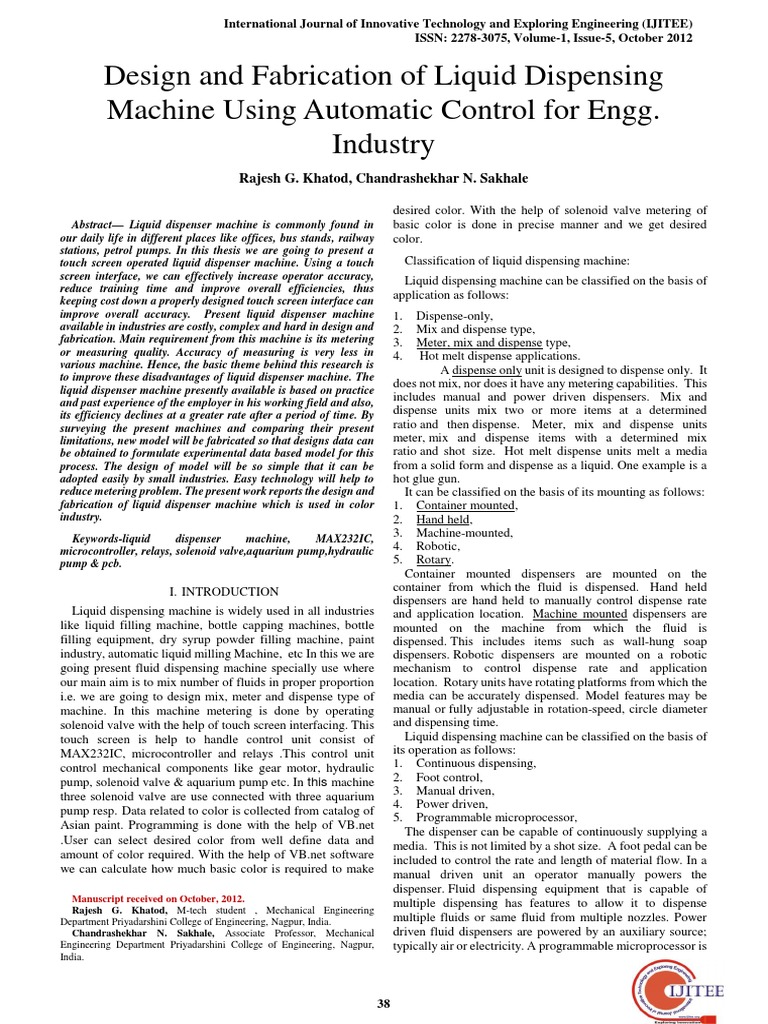 Design and Fabricatino of Liquid Dispensing Machine Using Automatic ...