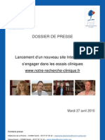 Dossier de Presse Lancement notre-recherche-clinique.fr 27 avril 2010