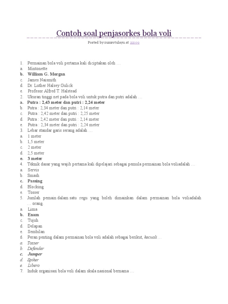 Contoh Soal Penjasorkes Bola Voli1