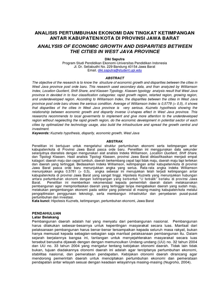 Analisis Pertumbuhan Ekonomi Dan Tingkat Ketimpangan Antar