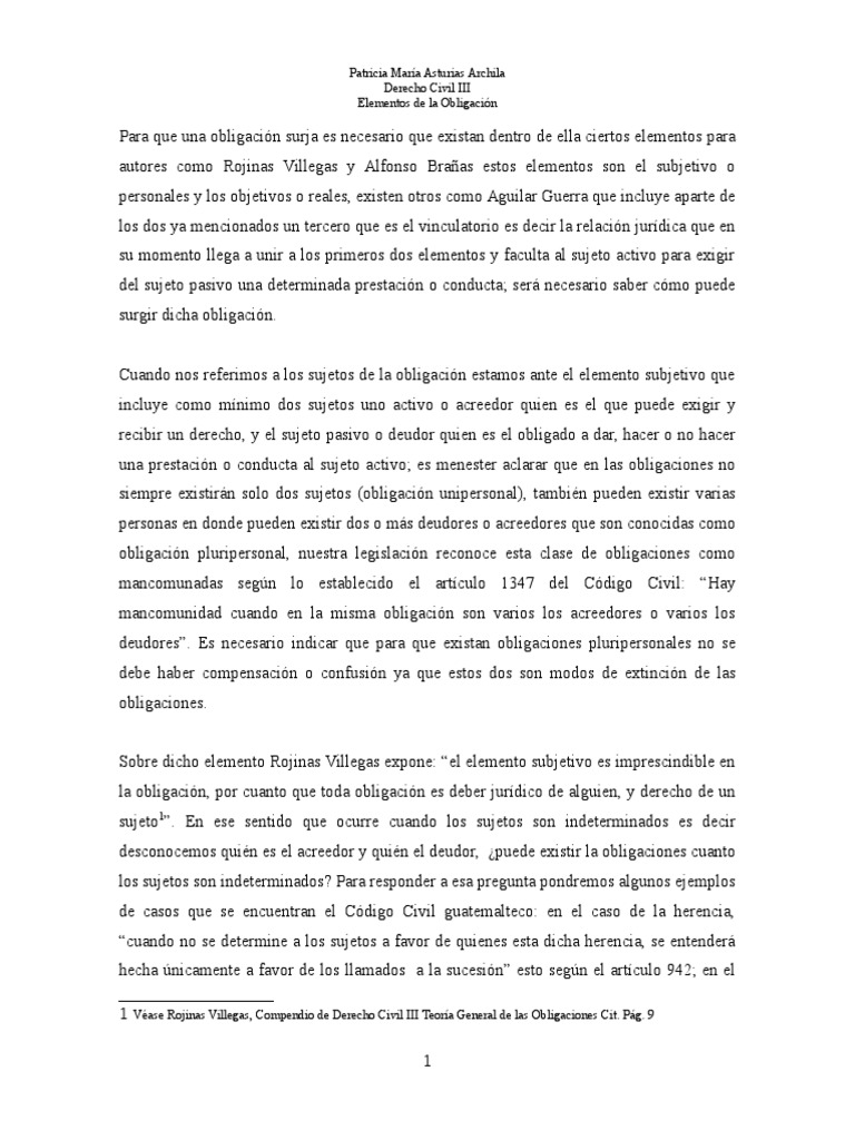 ENSAYO ELEMENTOS DE LAS OBLIGACIONES.docx | Bienes (Ley ...