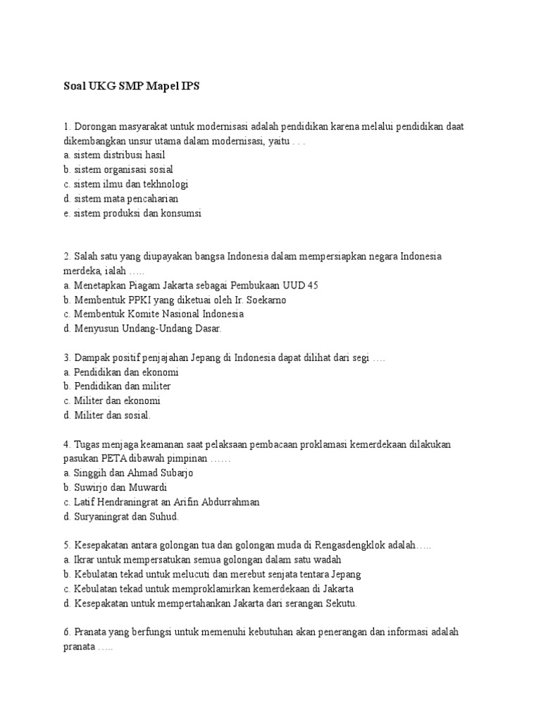 Soal Ukg Guru Ips Smp Dunia Sosial
