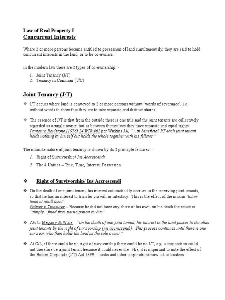 Understanding Joint Tenancy and Co-Ownership | PDF | Concurrent Estate ...