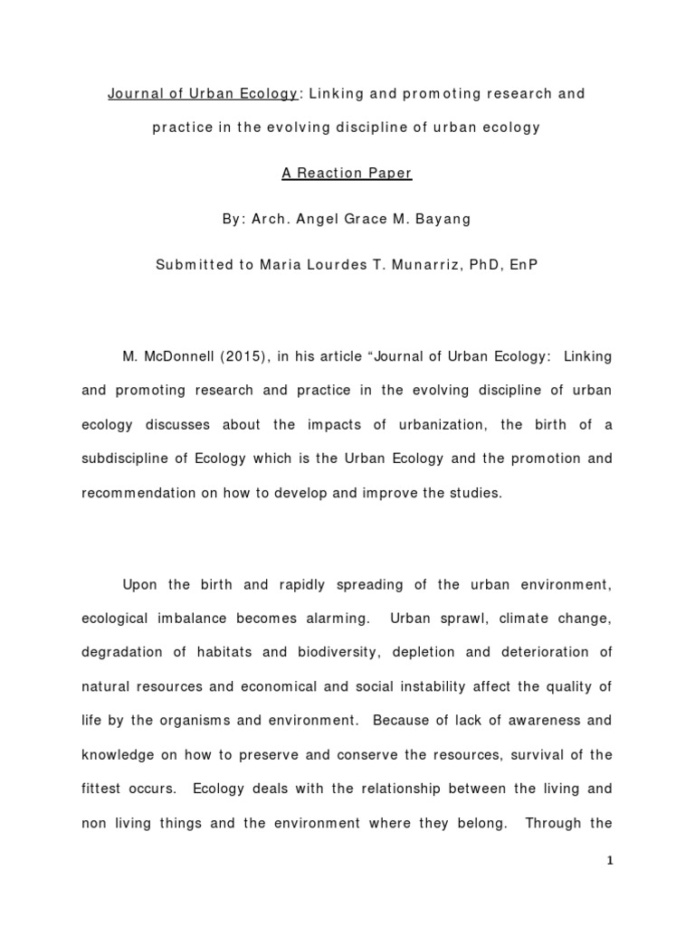 Reaction Paper  Ecology  Sustainability