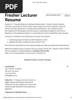 Fresher Lecturer Resume Sample