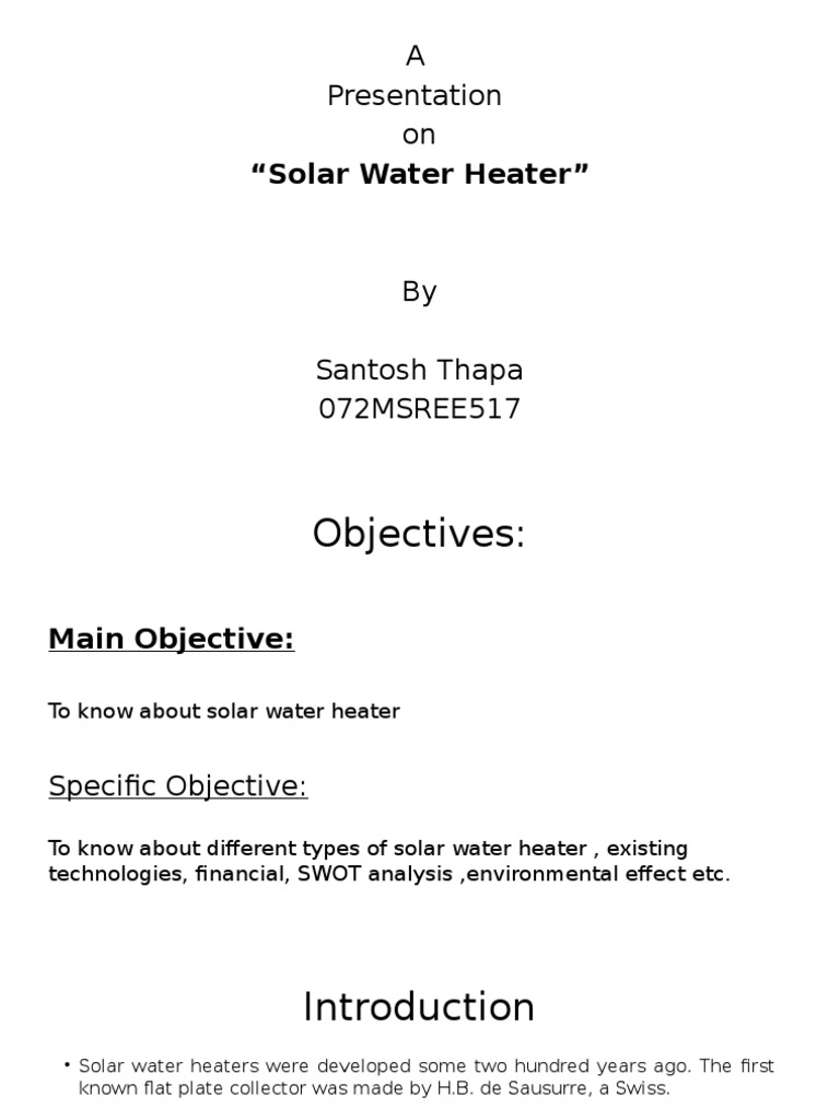 Solar Water Heater | PDF | Solar Energy | Water Heating
