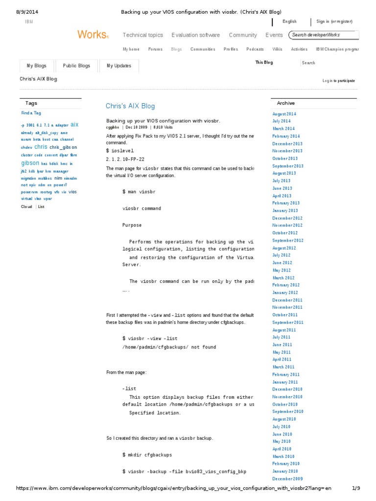 Backing Up Your VIOS Configuration With Viosbr | PDF | Backup | Data ...