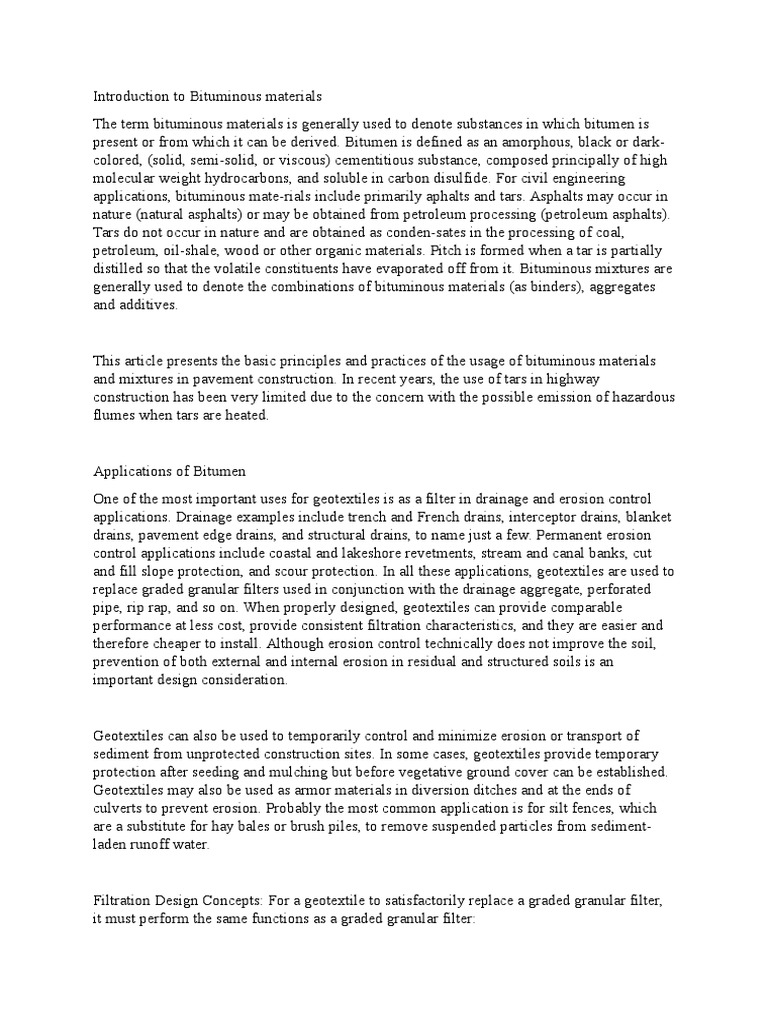Introduction To Bituminous Materials | PDF | Asphalt | Drainage