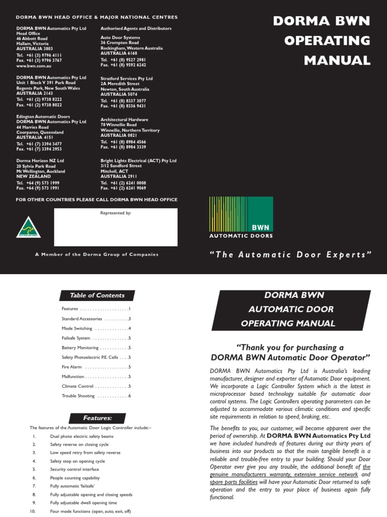 Dorma Automatic Door PDF Switch Security Alarm