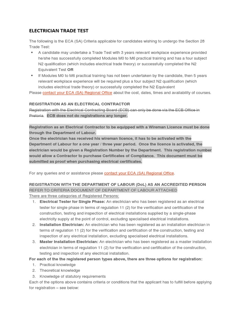 Electrician Trade Test PDF Electrician Academic Degree