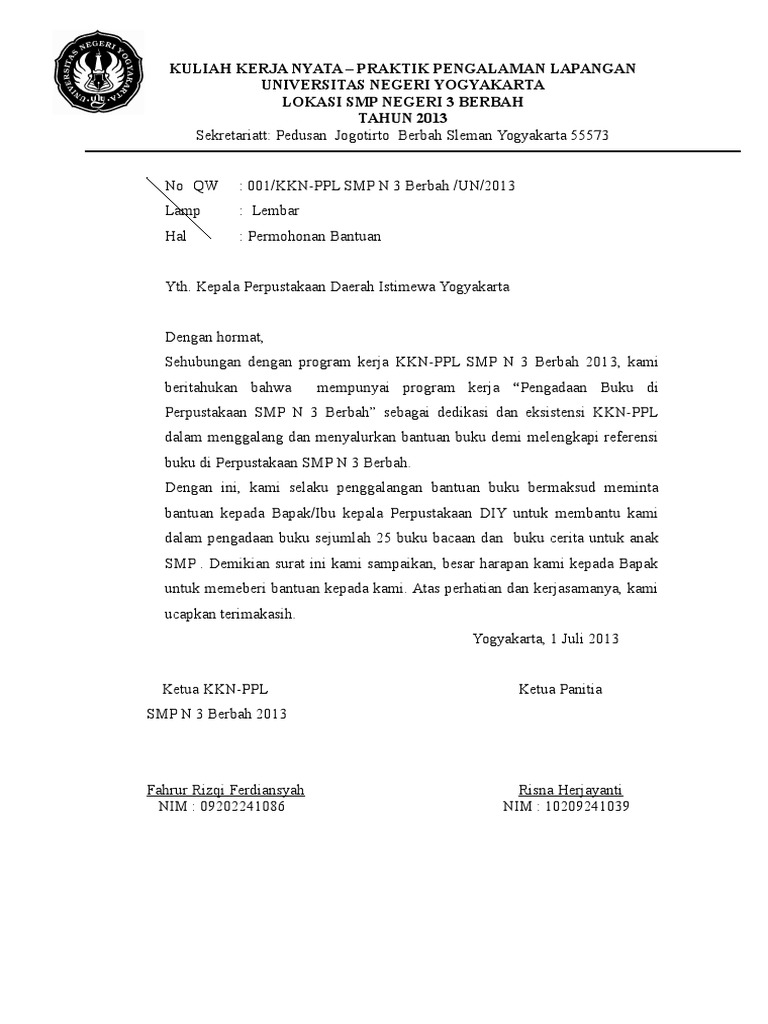 Contoh Proposal Permohonan Bantuan Buku PDF