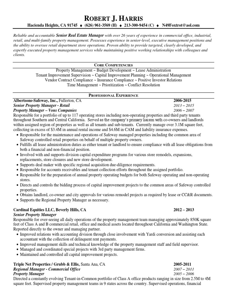 Commercial Real Estate Manager in Los Angeles CA Resume Robert Harris