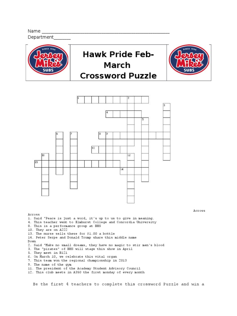 Hawk Pride FebMarch Crossword Puzzle PDF