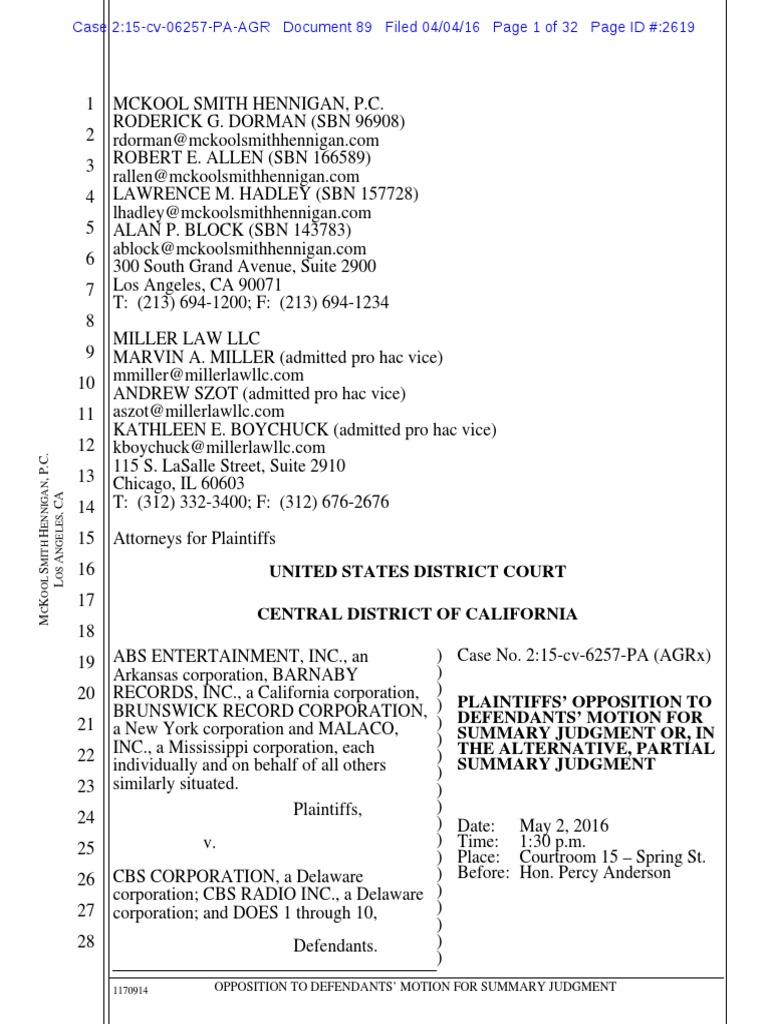 ABS Entertainment v. CBS Radio (Remastering Issue) PDF Summary