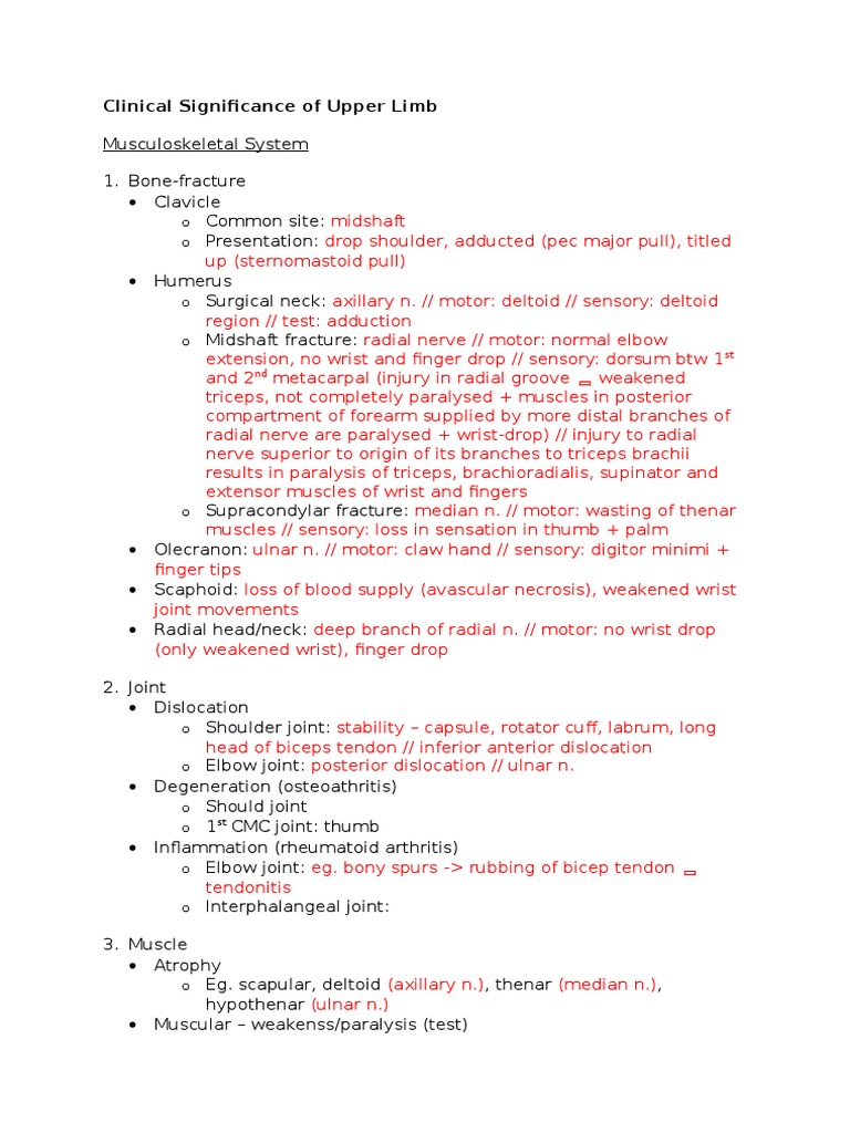 Upper Limb Clinical Insights | PDF | Elbow | Anatomical Terms Of Motion
