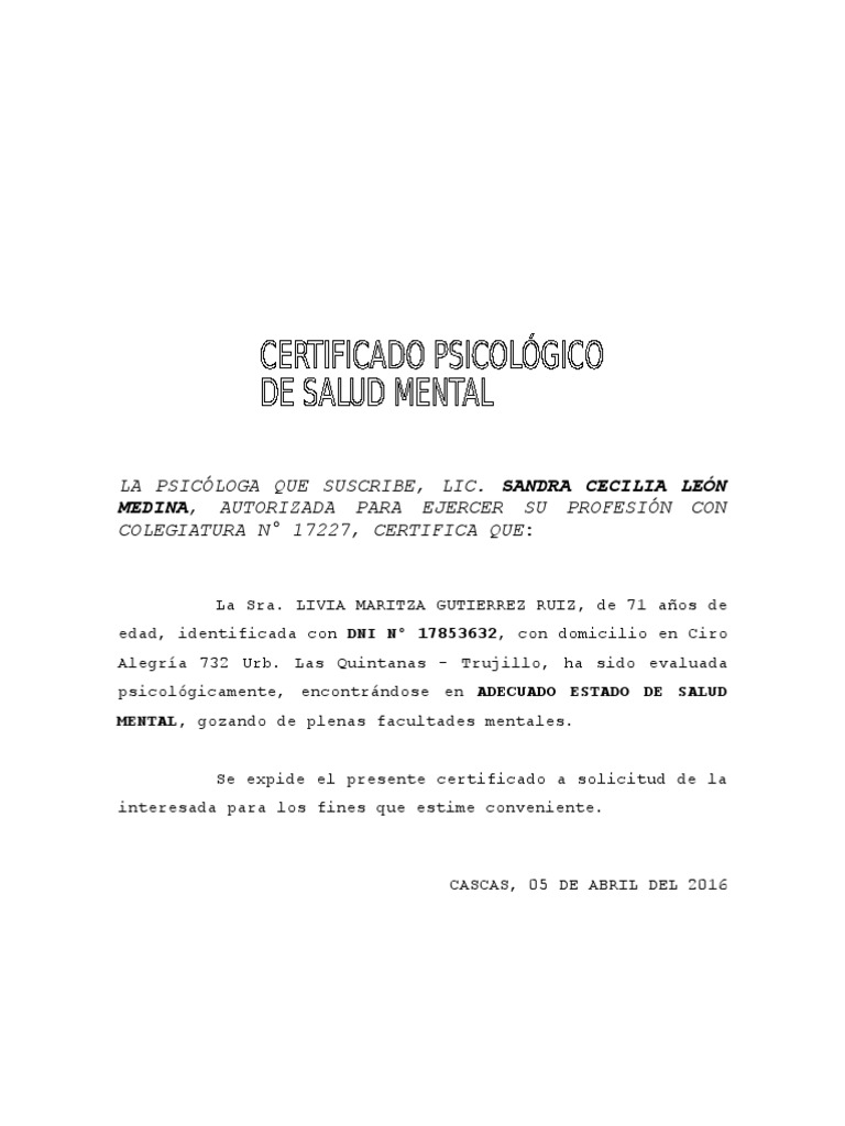 Certificado De Salud Mental Bienestar Ciencia Humana