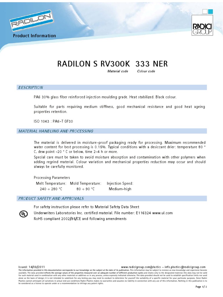 Radilon S RV300K: Technical Data Sheet | PDF | Strength Of Materials ...