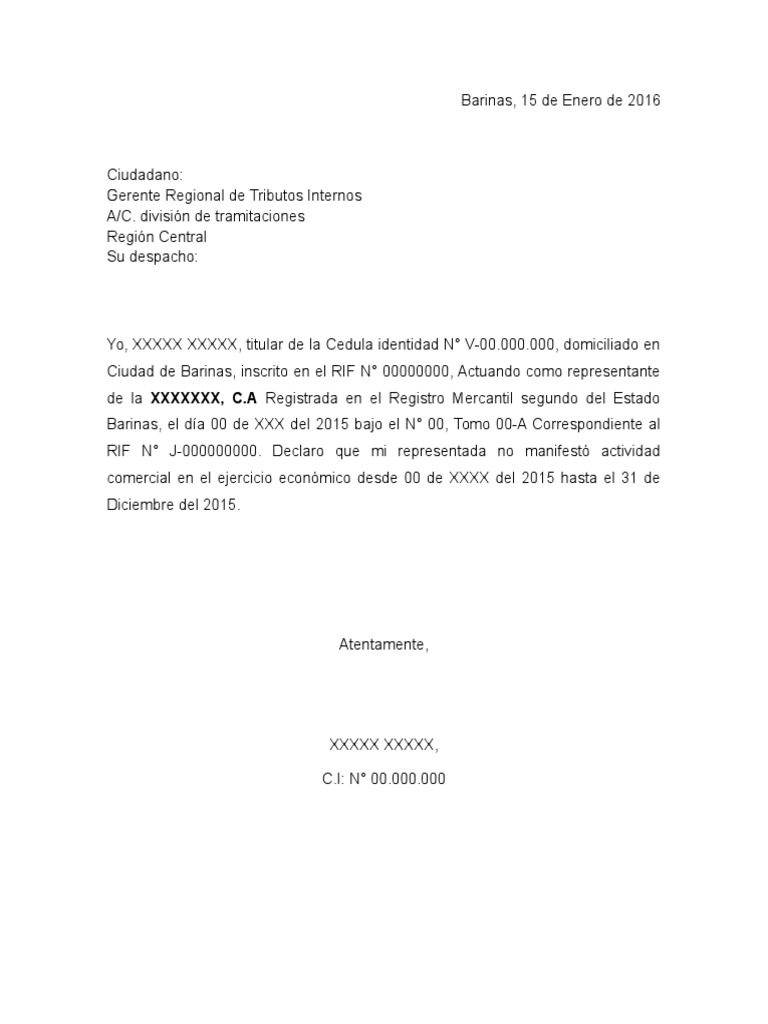 Carta De Inactividad E Inicio De Actividades SENIAT