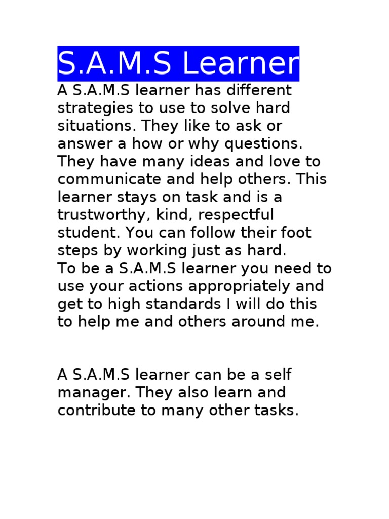 Characteristics of a S.A.M.S Learner | PDF