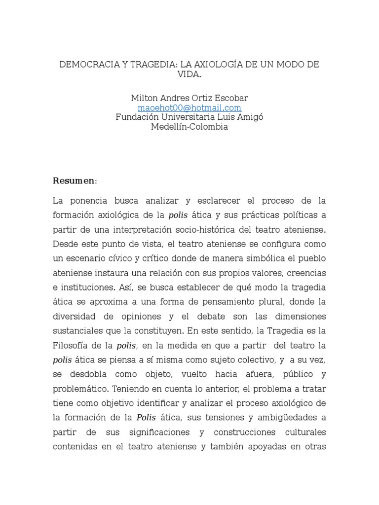 Axiología de la Democracia y Tragedia | PDF | Tragedia griega | Democracia