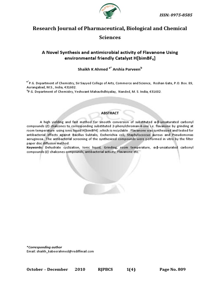 A Novel Synthesis and Antimicrobial Activity of Flavanone Using ...