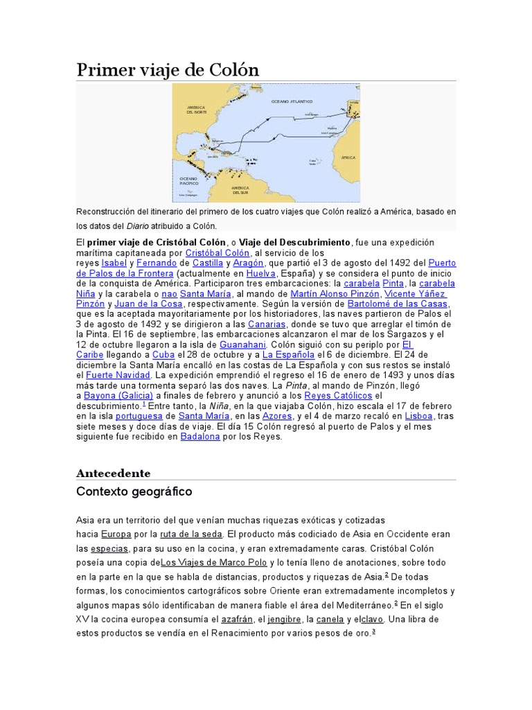 Itinerario del Primer Viaje de Colón | PDF | Cristobal colon ...