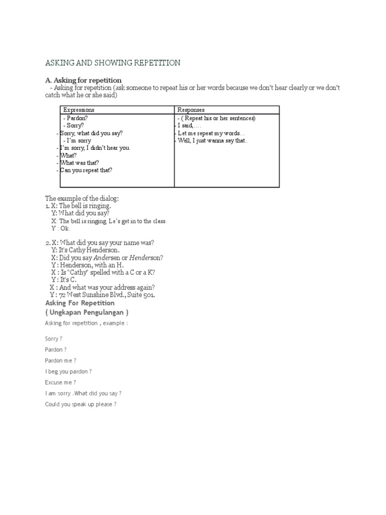 Asking For Repetition And Showing Attention