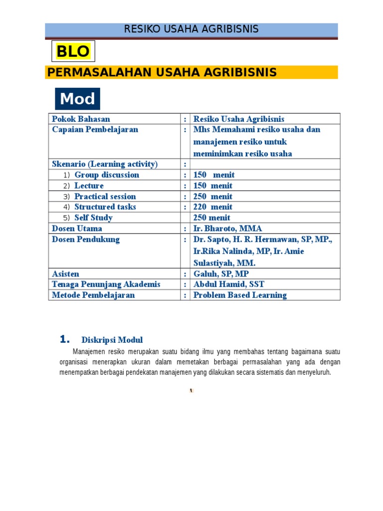Modul Analisa Resiko Dalam Usaha Pertanian