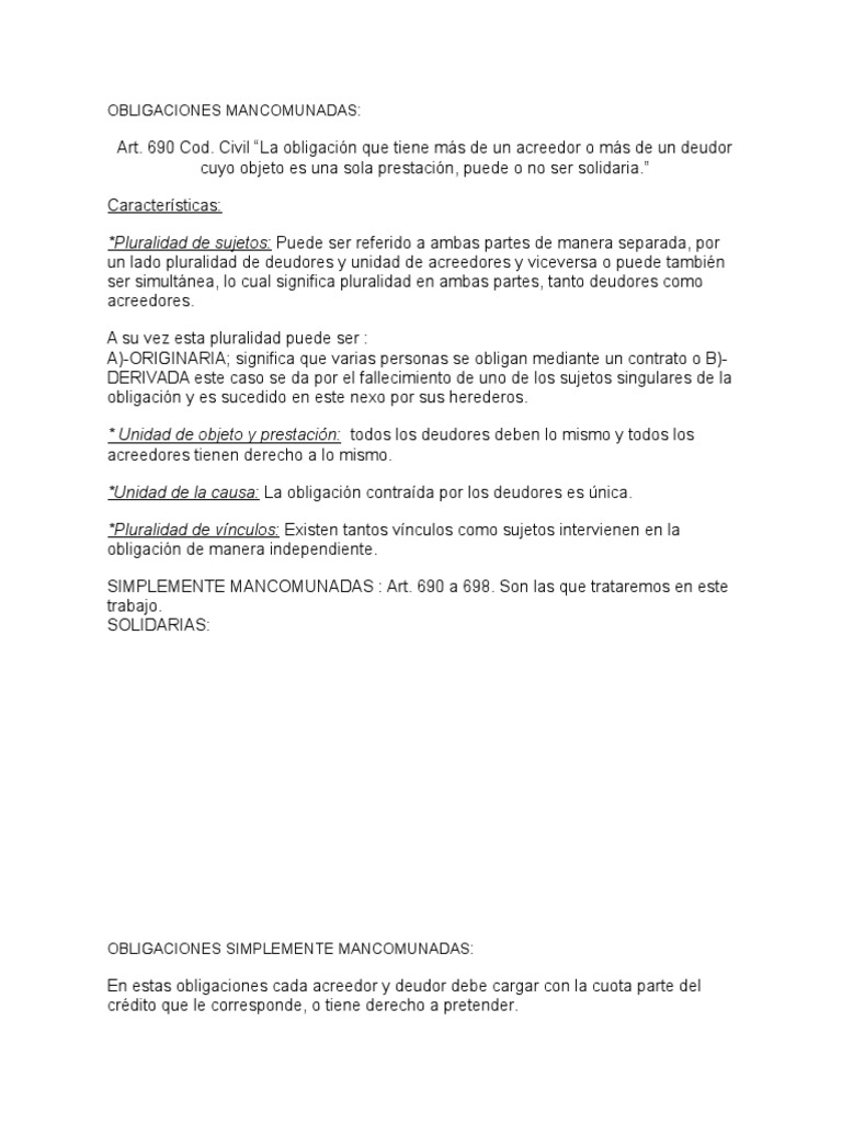Obligaciones Simplemente Mancomunadas | PDF | Condominio | Pagos