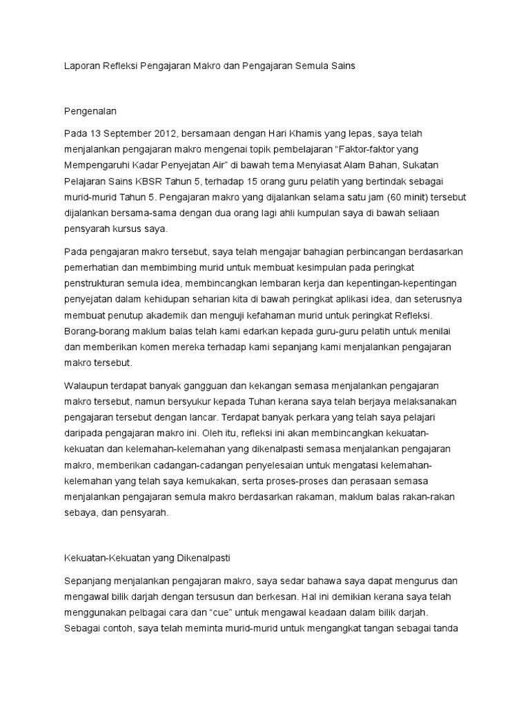 Laporan Refleksi Pengajaran Makro Dan Pengajaran Semula Sains