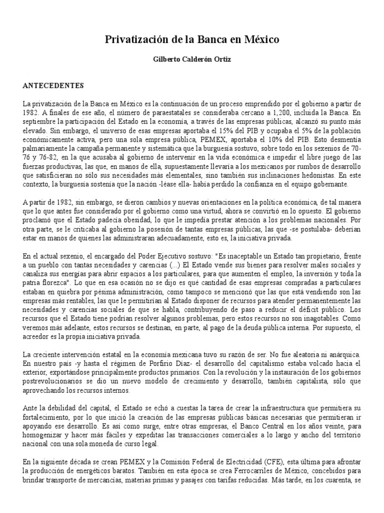Privatización de La Banca en México | PDF | Bancos | México