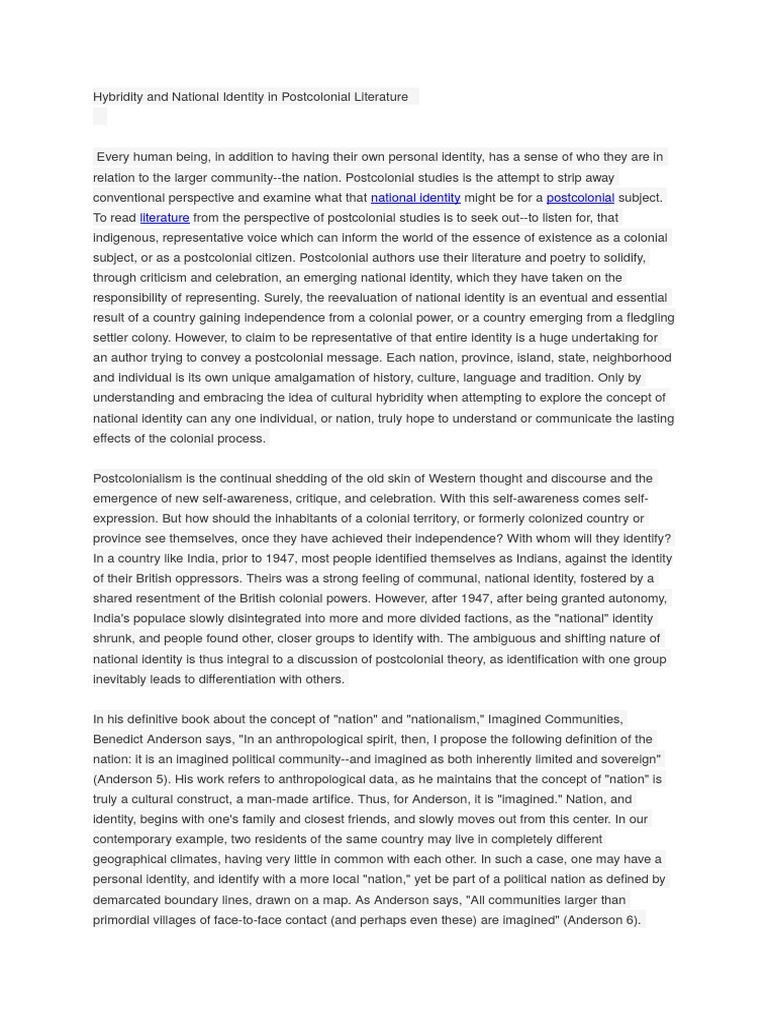 Hybridity and National Identity in Postcolonial Literature | PDF ...